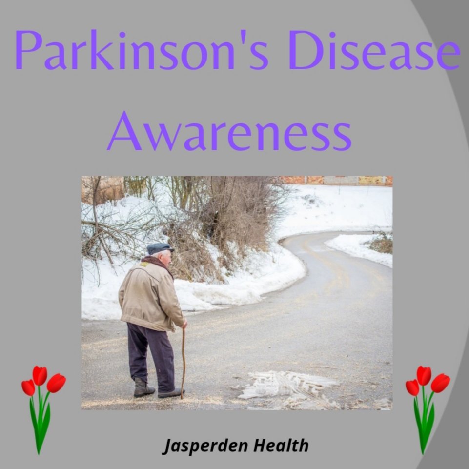 The image shows an older man standing with a walking stick in the snow. 16 Symptoms of Parkinson's Disease to be aware of.